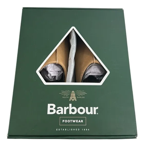 Barbour Foley Camel Suede Plaid Slip On Slide Slipper comfy cabin Size 9 NWT