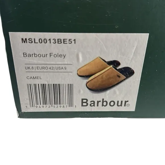 Barbour Foley Camel Suede Plaid Slip On Slide Slipper comfy cabin Size 9 NWT