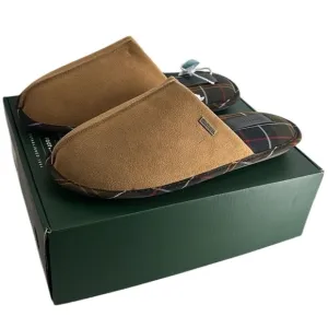 Barbour Foley Camel Suede Plaid Slip On Slide Slipper comfy cabin Size 9 NWT