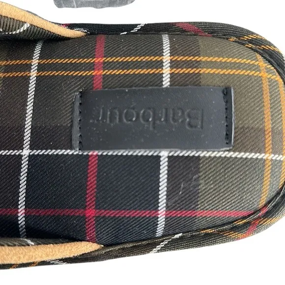 Barbour Foley Camel Suede Plaid Slip On Slide Slipper comfy cabin Size 9 NWT