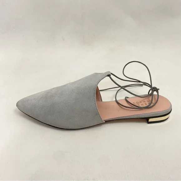 BARNEYS NEW YORK Mules Slip On Flats Ankle Wrap Women’s 10 Gray Suede Leather