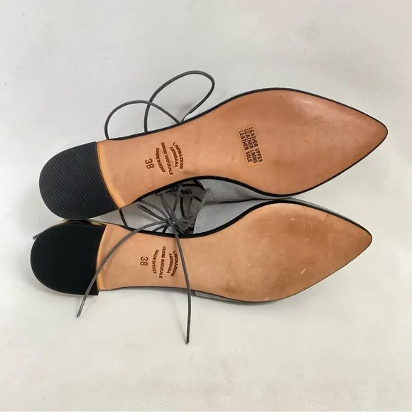 BARNEYS NEW YORK Mules Slip On Flats Ankle Wrap Women’s 10 Gray Suede Leather