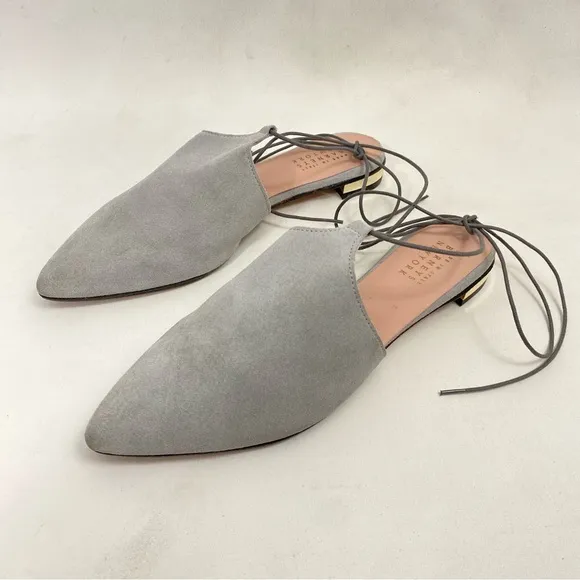BARNEYS NEW YORK Mules Slip On Flats Ankle Wrap Women’s 10 Gray Suede Leather