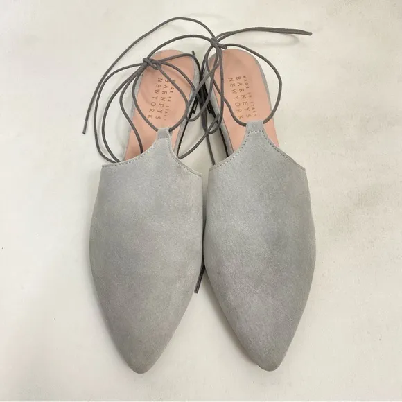 BARNEYS NEW YORK Mules Slip On Flats Ankle Wrap Women’s 10 Gray Suede Leather