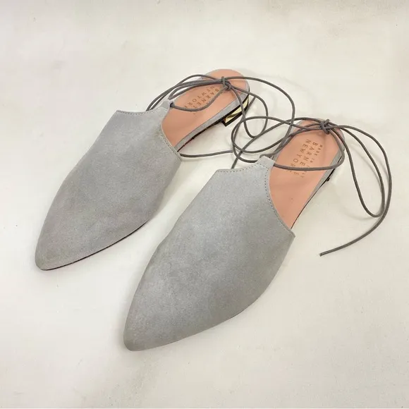 BARNEYS NEW YORK Mules Slip On Flats Ankle Wrap Women’s 10 Gray Suede Leather