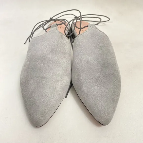 BARNEYS NEW YORK Mules Slip On Flats Ankle Wrap Women’s 10 Gray Suede Leather
