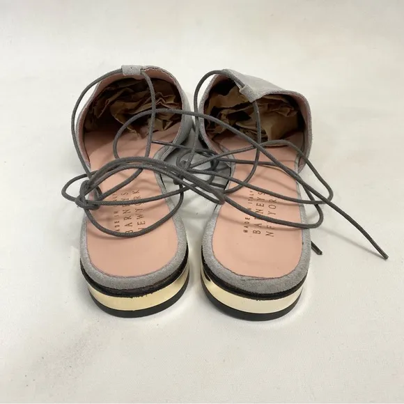 BARNEYS NEW YORK Mules Slip On Flats Ankle Wrap Women’s 10 Gray Suede Leather