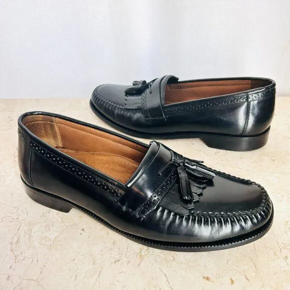 Bass Loafers 12 D Nelson Black Leather Dress Shoes Wingtip Kiltie Tassels NICE!