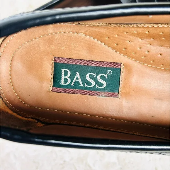 Bass Loafers 12 D Nelson Black Leather Dress Shoes Wingtip Kiltie Tassels NICE!