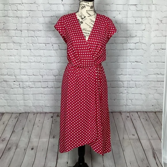 BCBG Fuchsia Polka Dot Asymmetrical Dress NWT Size L