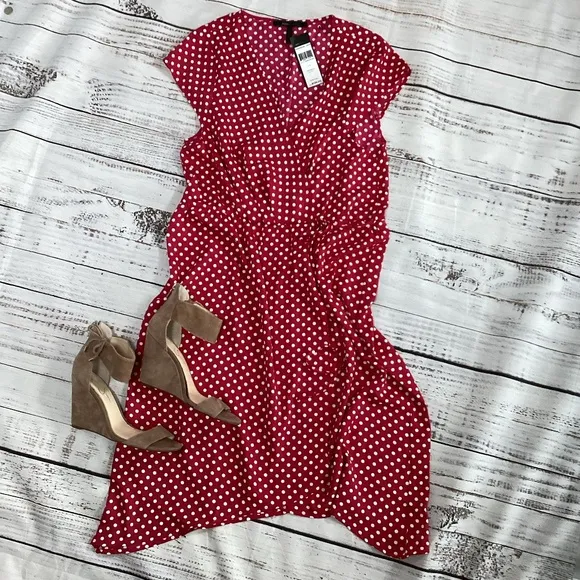 BCBG Fuchsia Polka Dot Asymmetrical Dress NWT Size L