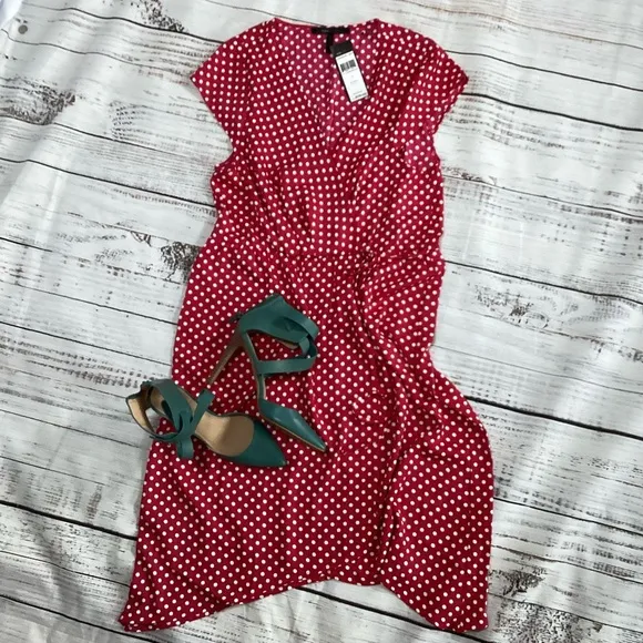 BCBG Fuchsia Polka Dot Asymmetrical Dress NWT Size L