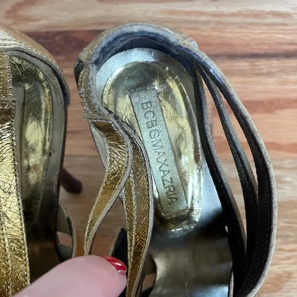BCBG Max Azria Gold Zipper Runway Sandals