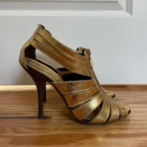 BCBG Max Azria Gold Zipper Runway Sandals