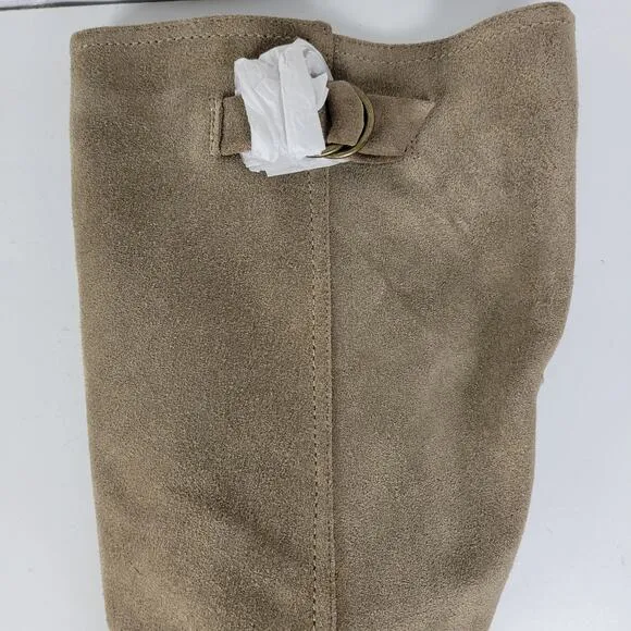 BCBGeneration Boots Womens 7.5 Tan Suede Leather Side Zip Cone Heel Buckle NEW