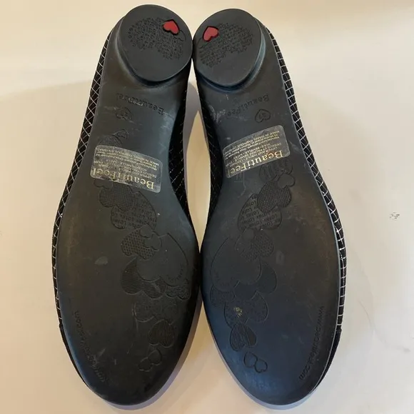 BeautiFeel Black &amp; Gold Suede Leather Medallion Ballet Flats Size 6.5 (37)