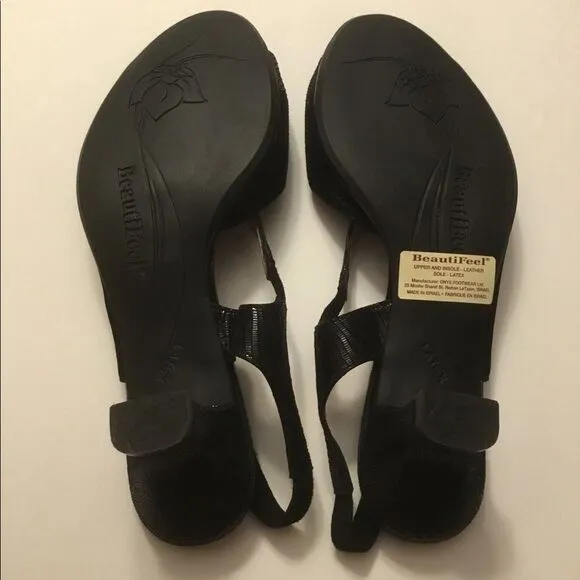 BEAUTIFEEL Black Shiny Scale Print Suede Slingback