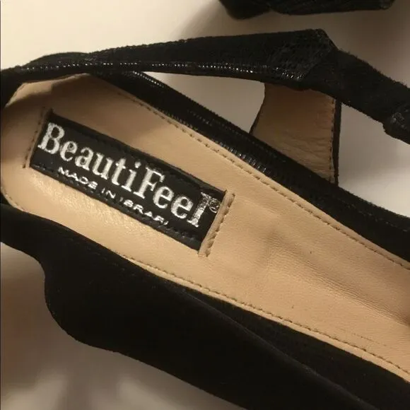 BEAUTIFEEL Black Shiny Scale Print Suede Slingback