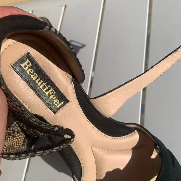 BeautiFeel black suede and cream leather sandals size 7 (European 38)