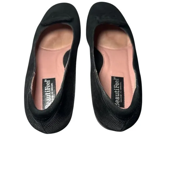 BeautiFeel Black Suede Leather Flats MADE IN ISRAEL Sz: EU: 40 US: 9