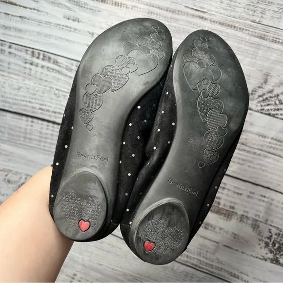 Beautifeel Holly Flats Black Printed Suede Bronze Dots Excellent Women's 39 8-8.