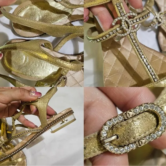 Beautiful Gold Chanel Sandals 35.5! Good condition with shoe bag!