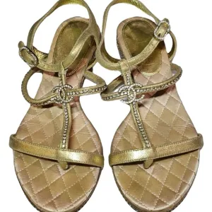 Beautiful Gold Chanel Sandals 35.5! Good condition with shoe bag!