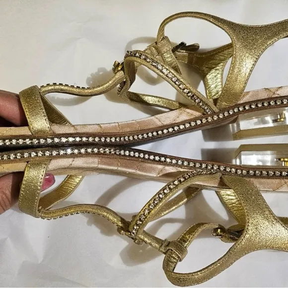 Beautiful Gold Chanel Sandals 35.5! Good condition with shoe bag!