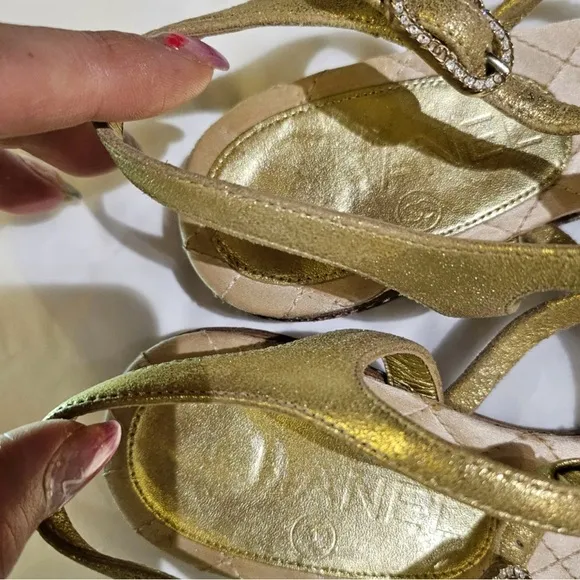Beautiful Gold Chanel Sandals 35.5! Good condition with shoe bag!