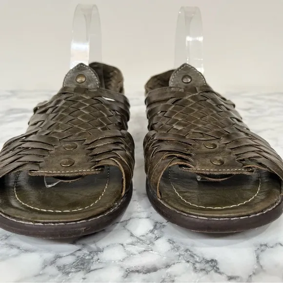 Bed | Stu Conde Huarache Olive Green Sandals Woven Leather Summer Men's Size 8