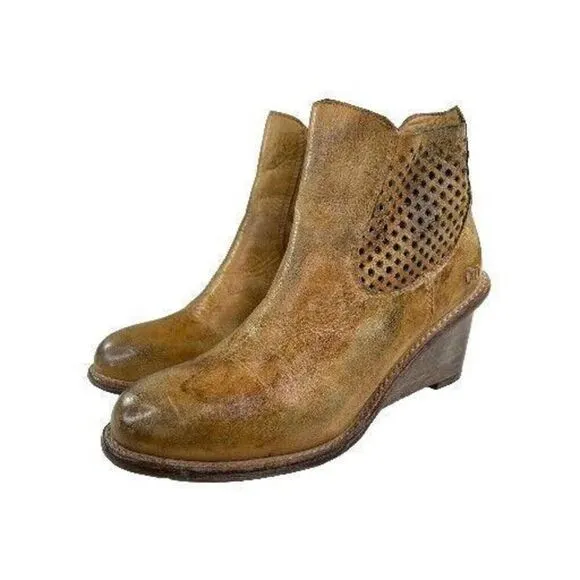 Bed Stu Countess Womens Tan Rustic Leather Bootie US 9.5 Side Zip Ankle Boots