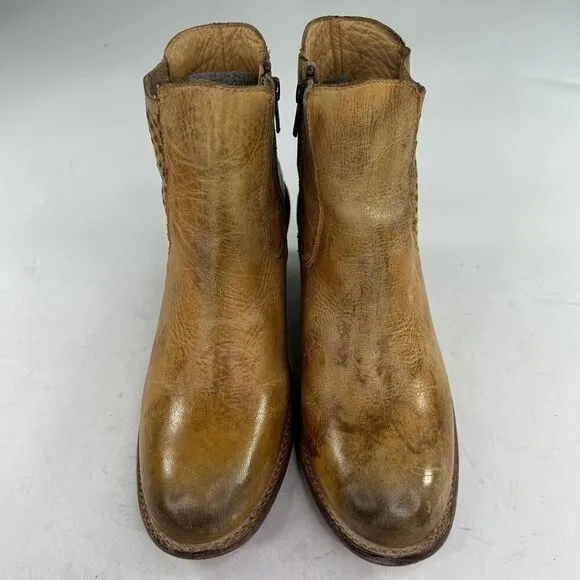 Bed Stu Countess Womens Tan Rustic Leather Bootie US 9.5 Side Zip Ankle Boots