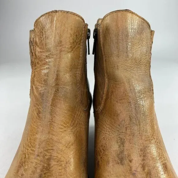 Bed Stu Countess Womens Tan Rustic Leather Bootie US 9.5 Side Zip Ankle Boots