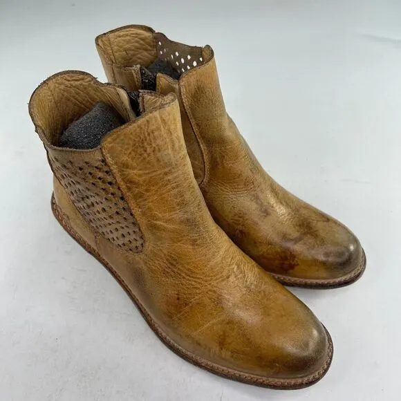 Bed Stu Countess Womens Tan Rustic Leather Bootie US 9.5 Side Zip Ankle Boots
