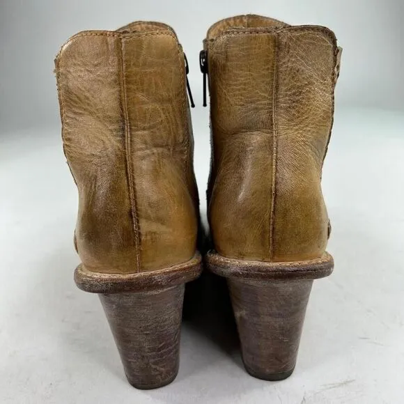 Bed Stu Countess Womens Tan Rustic Leather Bootie US 9.5 Side Zip Ankle Boots