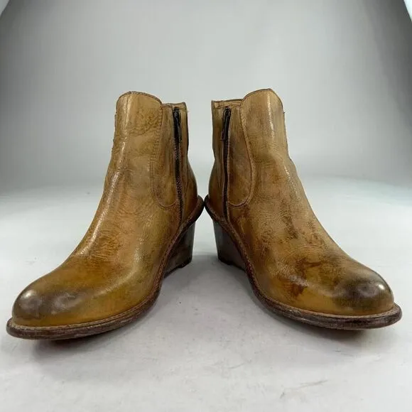 Bed Stu Countess Womens Tan Rustic Leather Bootie US 9.5 Side Zip Ankle Boots