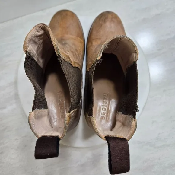 Bed Stu LORN Chelsea Boots Womens 9 Distressed Tan Leather White Washed Cobbler