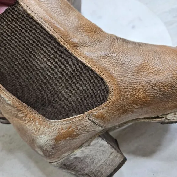 Bed Stu LORN Chelsea Boots Womens 9 Distressed Tan Leather White Washed Cobbler