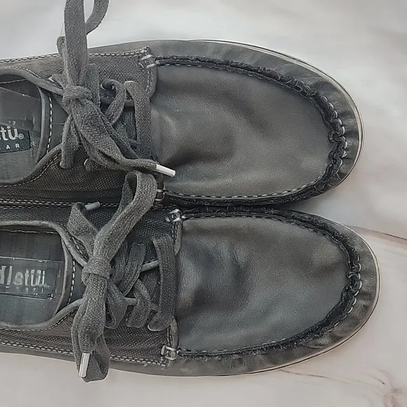 Bed Stu Mens Dark Grey Canvas Leather BedStu Boat Loafer Sneakers Size 8