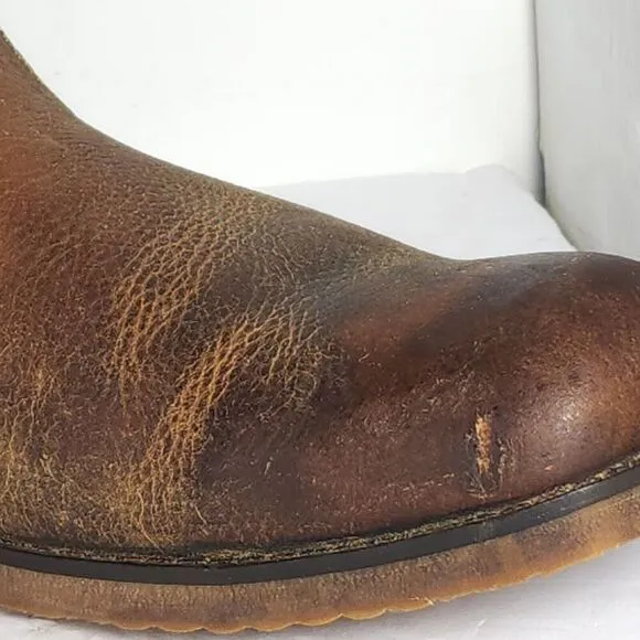BED STU Men's US 10 Brown Distressed Leather Square Toe Side Zip Biker Boots