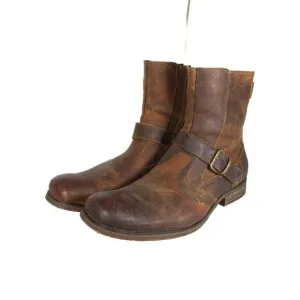 BED STU Men's US 10 Brown Distressed Leather Square Toe Side Zip Biker Boots