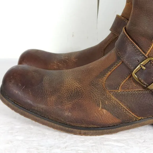 BED STU Men's US 10 Brown Distressed Leather Square Toe Side Zip Biker Boots