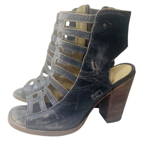 Bed Stu Occam Caged Sandals Black Lux Distressed Leather 9.5