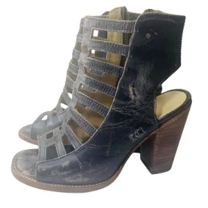 Bed Stu Occam Caged Sandals Black Lux Distressed Leather 9.5