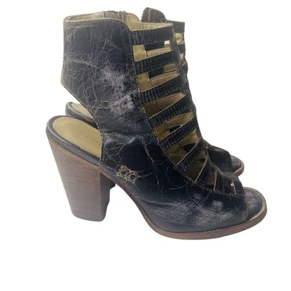 Bed Stu Occam Caged Sandals Black Lux Distressed Leather 9.5