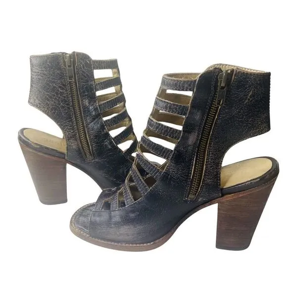 Bed Stu Occam Caged Sandals Black Lux Distressed Leather 9.5