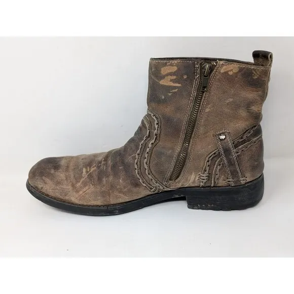 Bed‎ Stu Revolution Men's Size 10.5 Boots Brown Leather Side Zip Ankle Boots VTG