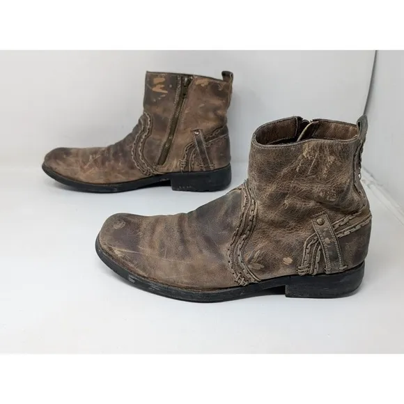 Bed‎ Stu Revolution Men's Size 10.5 Boots Brown Leather Side Zip Ankle Boots VTG