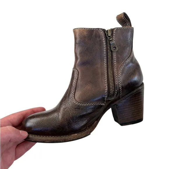 Bed Stu Shrill Side Zip Leather Cobbler Ankle Boots Rustic Brown WMNS Size 6.5
