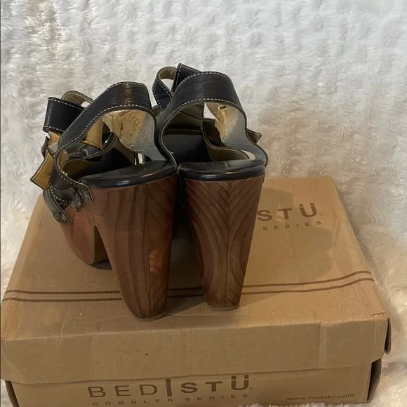 BED|STU Black Leather Wedge Sandals Women’s Size 9